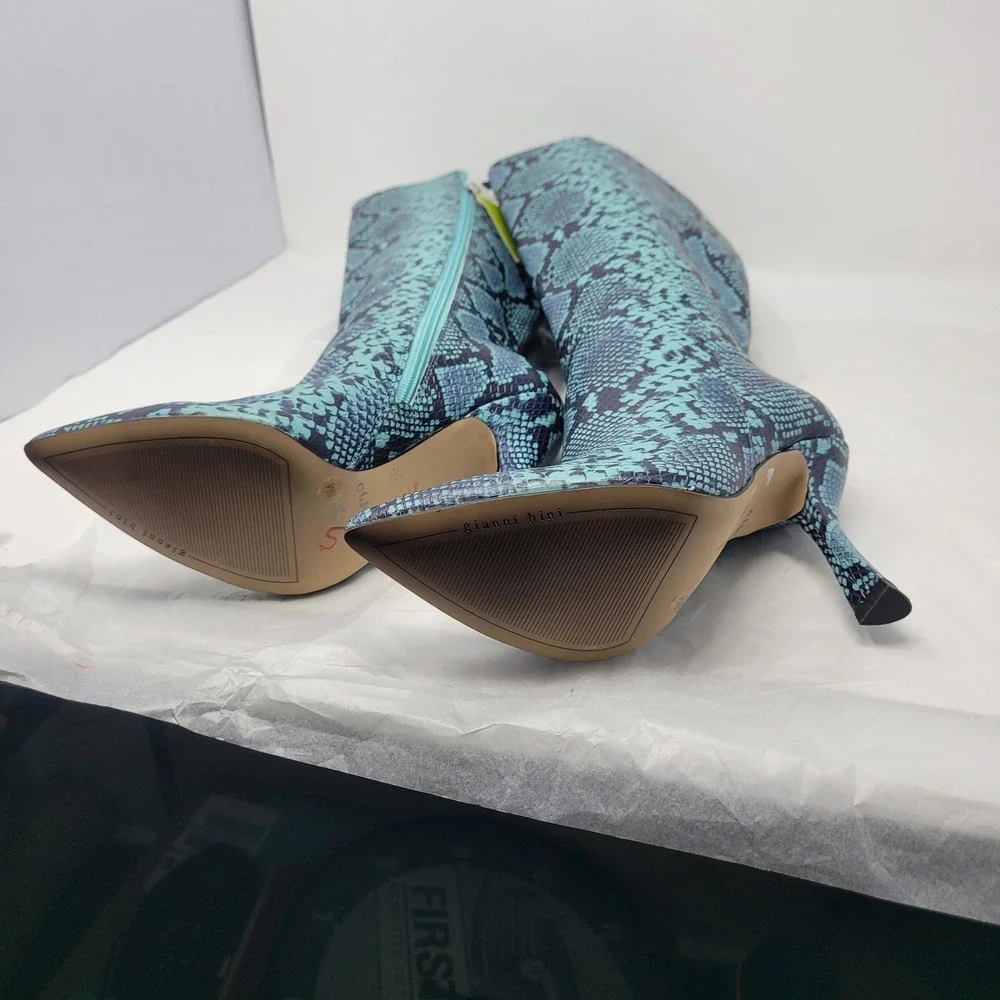 Gianni Bini Punk Lennoxe Teal Waters Snake Print Leather Tall Boots Calf 8M NEW - Picture 9 of 16